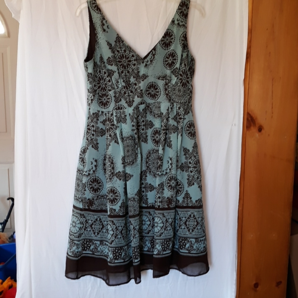 R&M Richards 6 Petite Flare Dress Blue Brown
